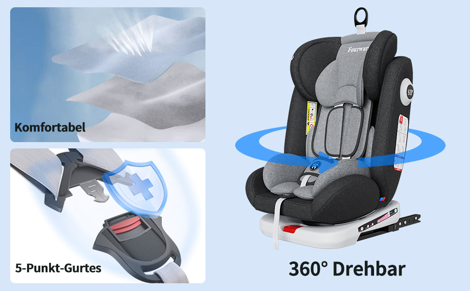 AP02 KL005 Child Baby Car Seat 360° Rotatable ECE ISOFIX, Rest Position 5-Point Harness 9-36KG Group 0+1/2/3 9-36 kg/0-12 Years