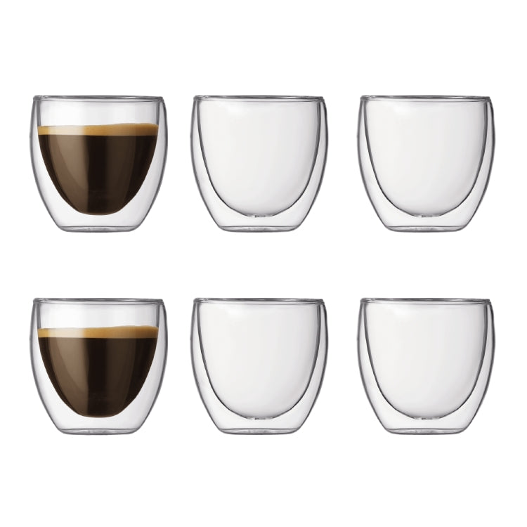 Set of 6 Insulated Double-Walled Glass Mugs – 80ML Espresso