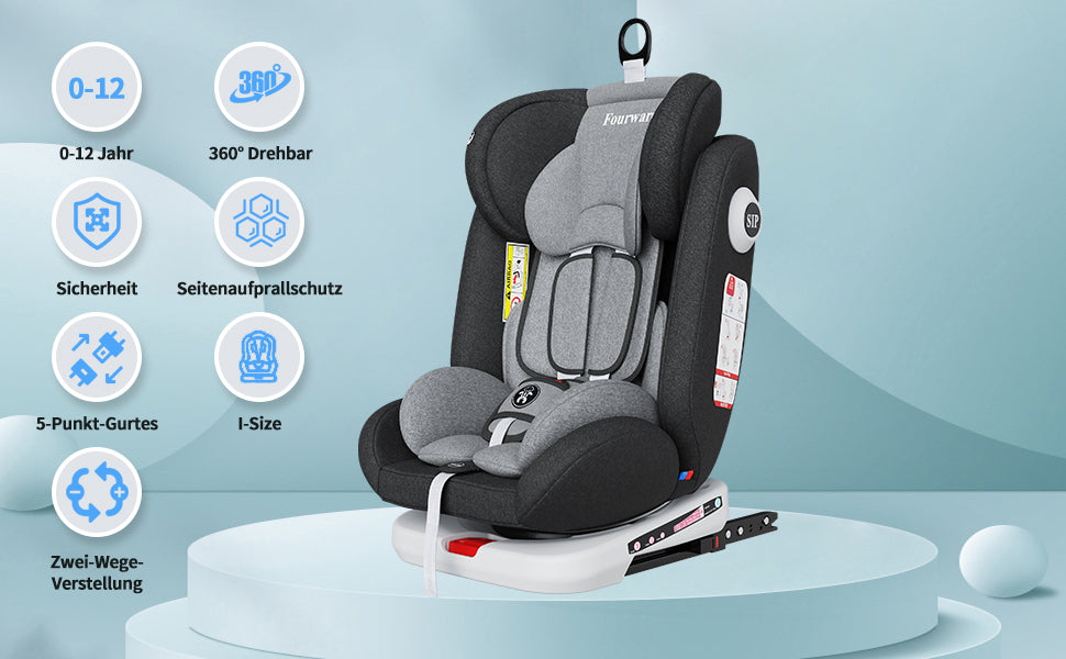 AP02 KL005 Child Baby Car Seat 360° Rotatable ECE ISOFIX, Rest Position 5-Point Harness 9-36KG Group 0+1/2/3 9-36 kg/0-12 Years
