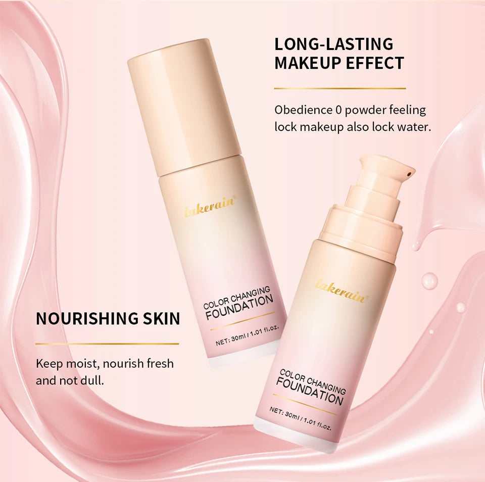 Color Changing Foundation 4 in 1 Moisturizing SPF 30+ Hydrating Color Longwearing Waterproof Travel Coverage Makeup Base