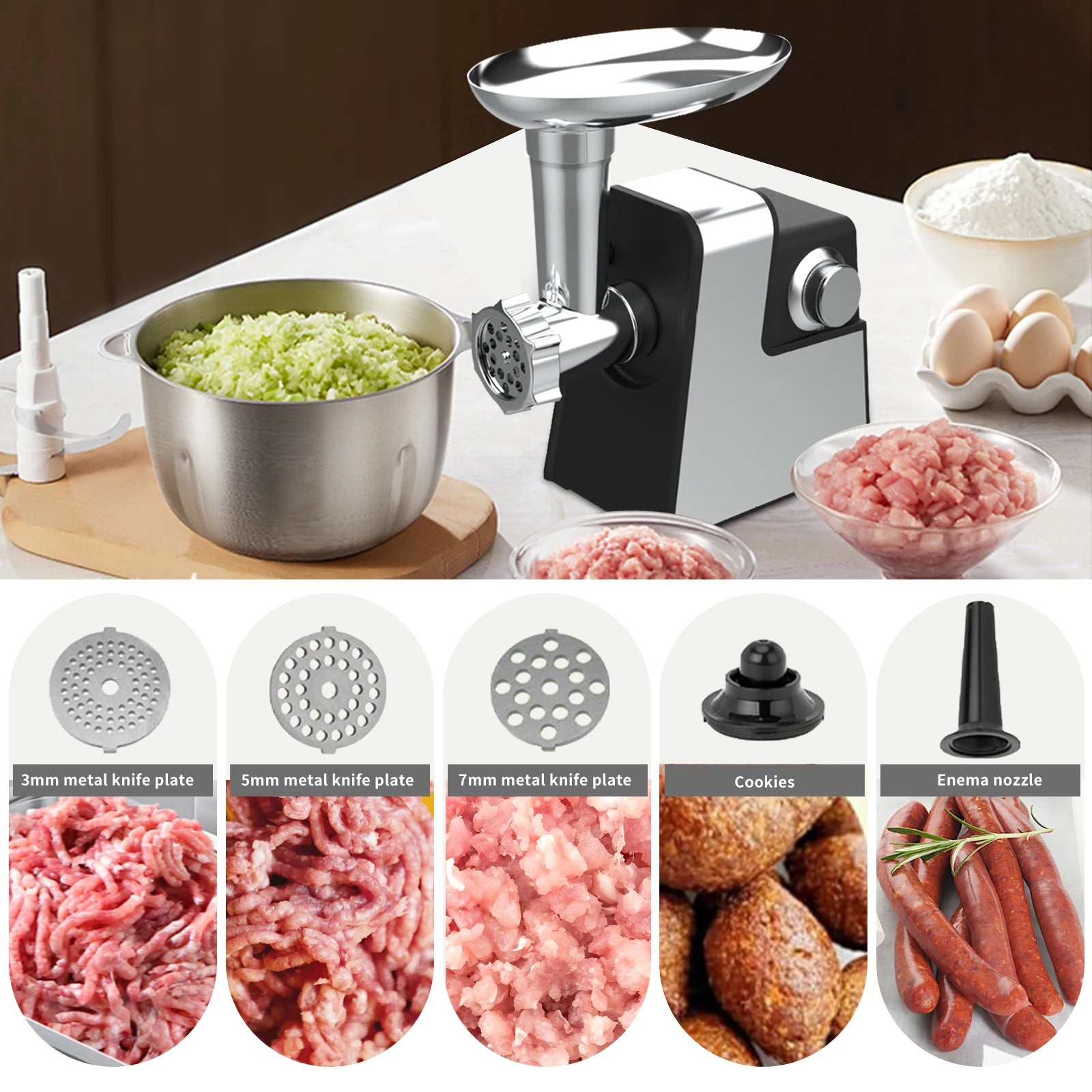 400W Electric Meat Grinder Multifunctional Mincer Sausage Stuffer Vegetable Cutter Juicer with 3 Cutting Plates Kitchen Tool