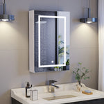 Bathroom wall-mounted mirror cabinet, 50x12.5x70cm, with LED lights and shelves, touch switch, single door design, white