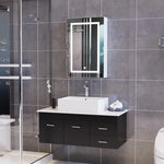 Bathroom wall-mounted mirror cabinet, 50x12.5x70cm, with LED lights and shelves, touch switch, single door design, white