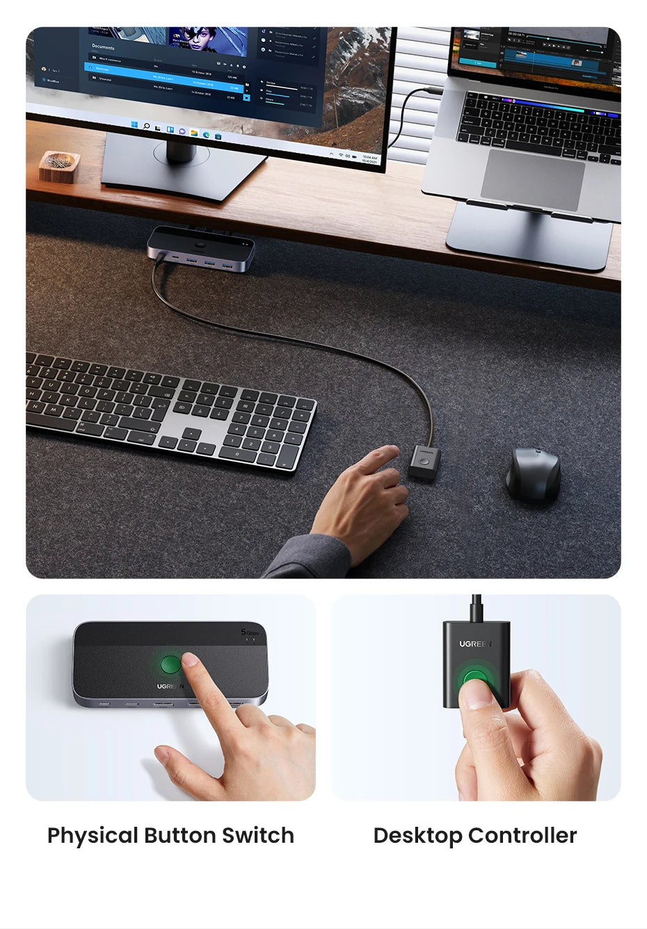 UGREEN USB KVM Switch USB 3.0 Switcher KVM Switch for PC Keyboard Mouse Printer 2 PCs Sharing 4 Devices USB Switch