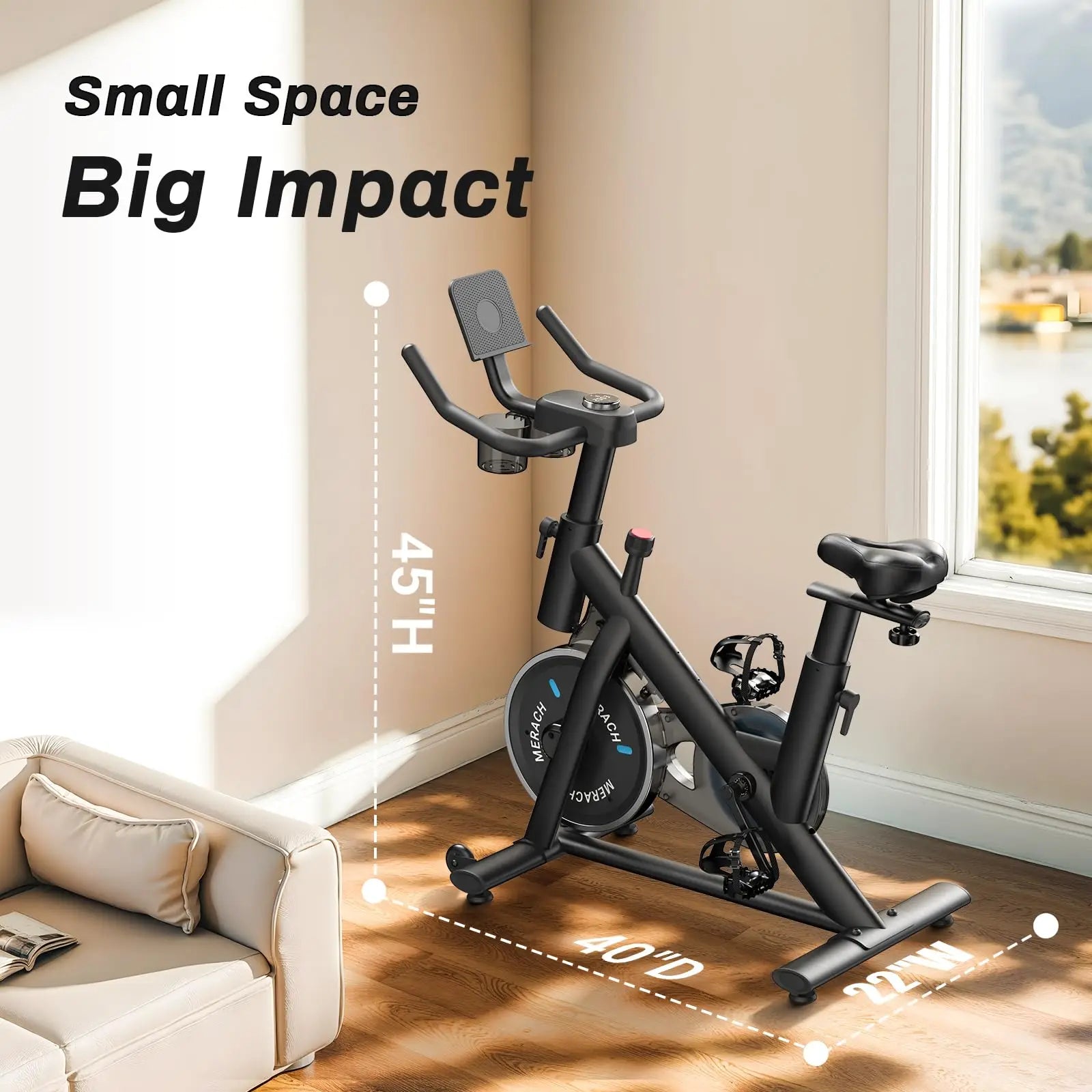 MERACH Exercise Bike Brake Pad Stationary Bike Low Noise Indoor Cycling Bike 270lbs Weight Capacity Tablet Mount Fitness Courses