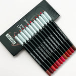12 color matte lip liner set, lipstick pen in 12 colors, gift set, durable lip makeup