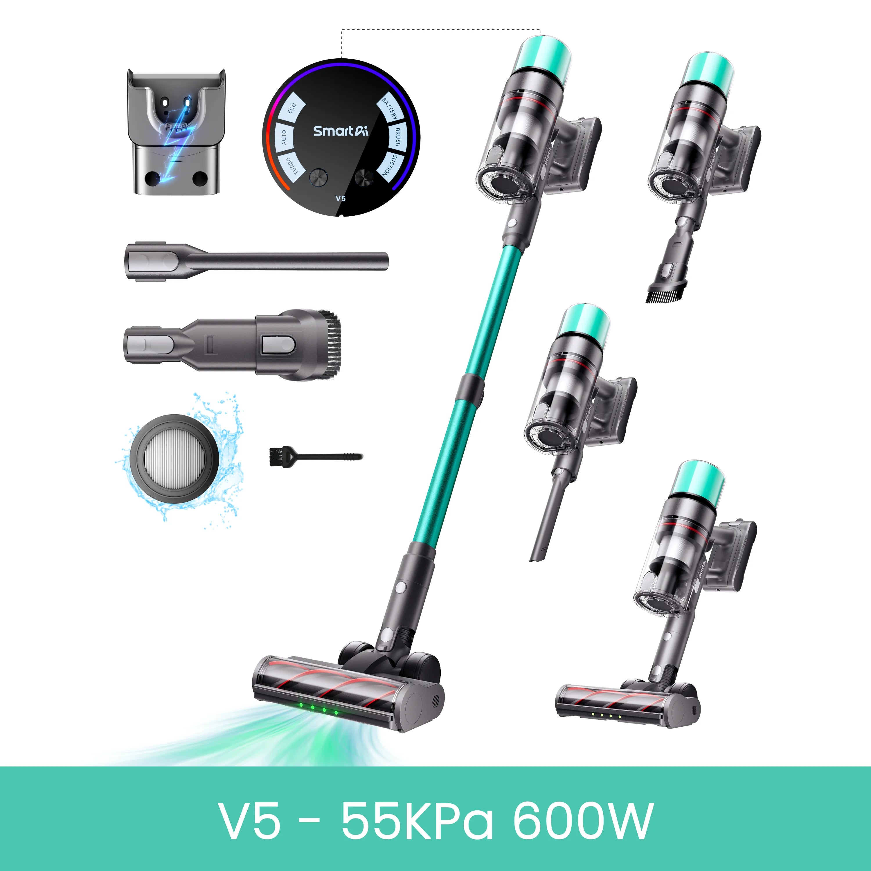 SmartAI V6 Cordless Vacuum Cleaner 65KPA 650W Powerful Stick Vacuum, 80Mins Ultra Long-runtime, 24000mAh Big Battery, Anti-Tangle Brush, Lightweight & Multi-Function Vacuum Cleaner with HEPA12 Filter, 1.6L Dust Cup for Carpet