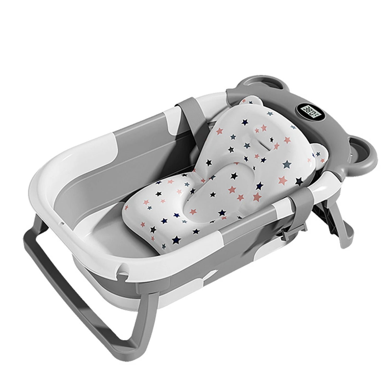 Folding Baby Bathtub with Thermometer & Non-Slip Cushion