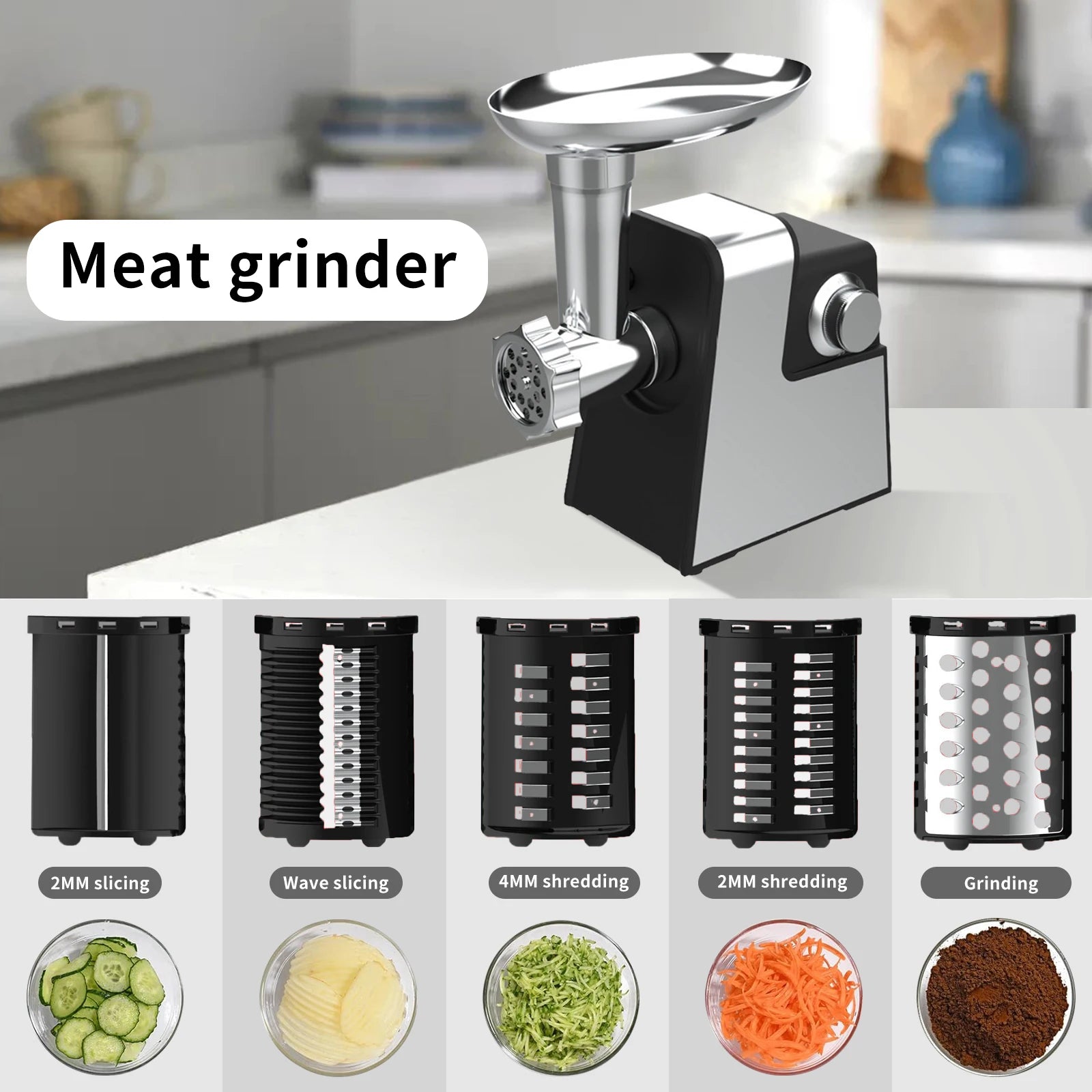 400W Electric Meat Grinder Multifunctional Mincer Sausage Stuffer Vegetable Cutter Juicer with 3 Cutting Plates Kitchen Tool
