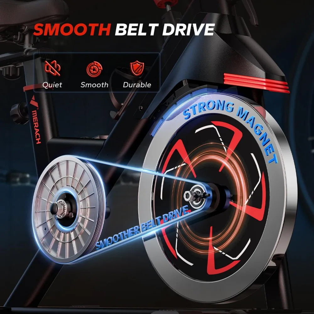 Merach S38 Exercise Bike, Supports 300 pounds, 25dB, Fit for144-188cm, ABS Pulley, High-Density Foam and Dual Spring Suspension