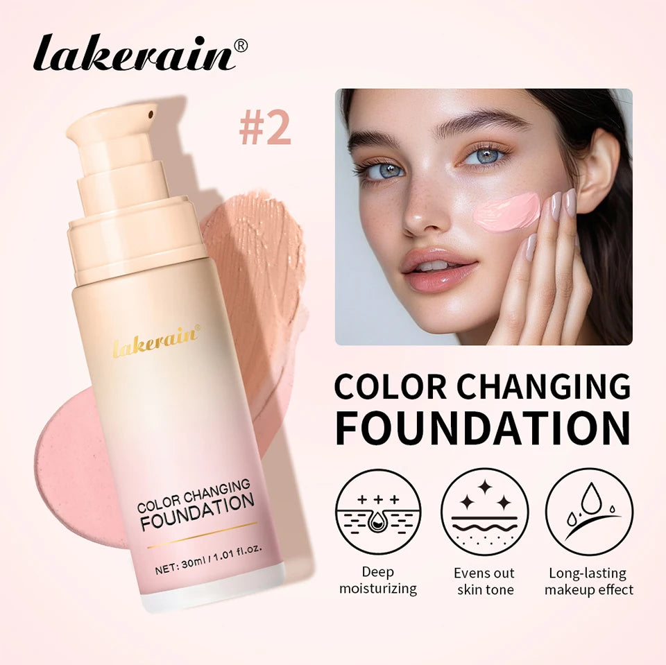 Color Changing Foundation 4 in 1 Moisturizing SPF 30+ Hydrating Color Longwearing Waterproof Travel Coverage Makeup Base
