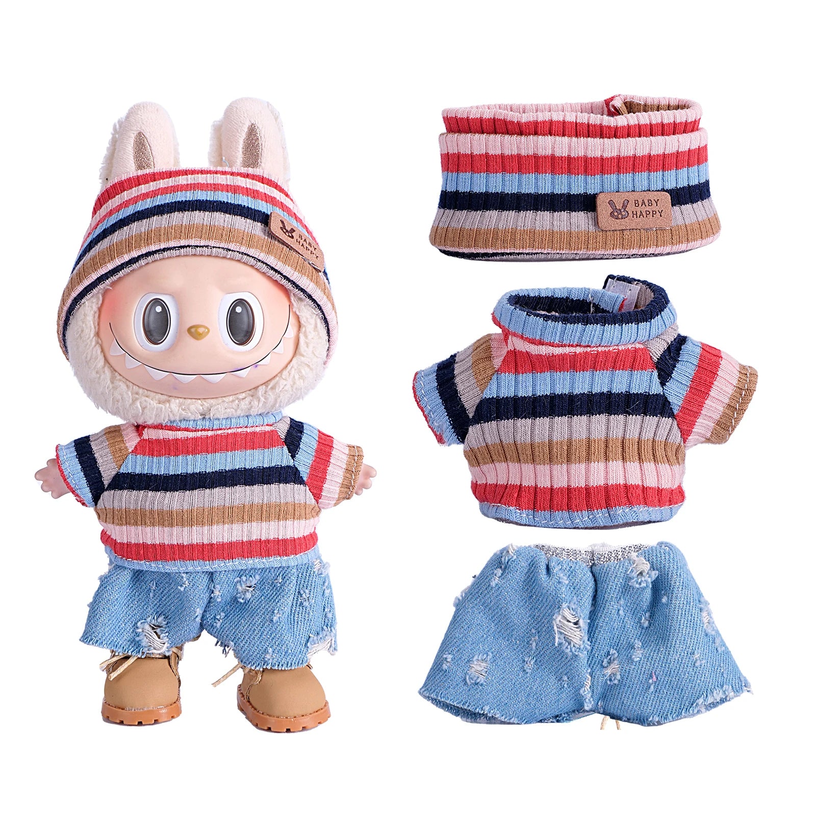 6.7inch labubu Clothing Accessories Set Hat + Clothes + (pants or skirt) Doll Clothes Suitable for Fashion Plush Dolls shoes