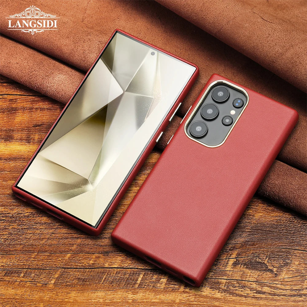 LANGSIDI Luxury Nappa Leather Magnetic Phone Case for Samsung s24 ultra Galaxy s23 ultra s24 plus for Magsafe fundas Back Cover