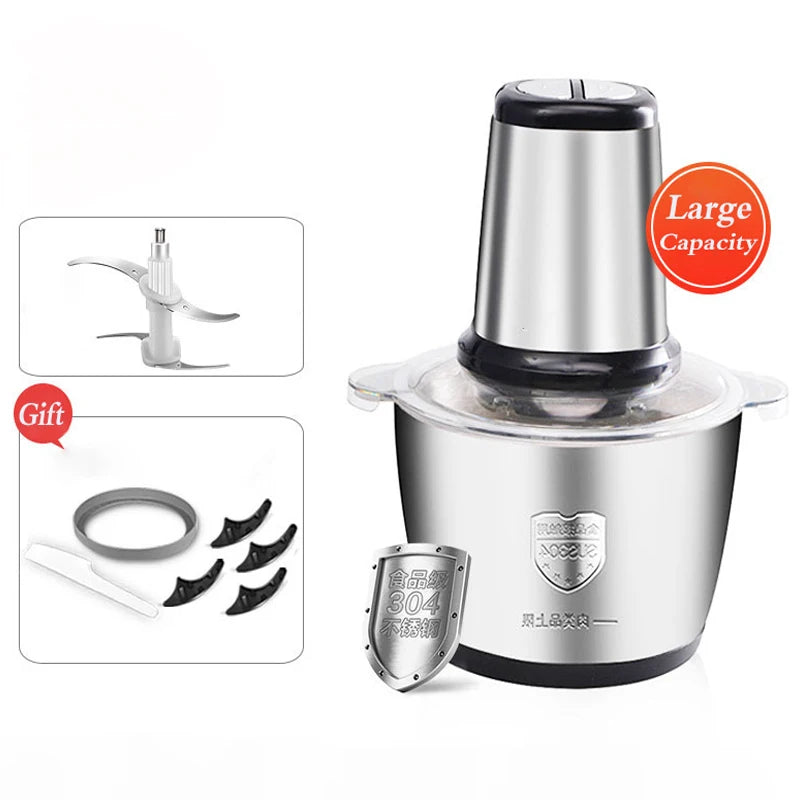 Electric Meat Grinders 2L Food Crusher Stainless Steel Multifunctional Vegetable Slicer Processor Chopper Kitchen Blenders