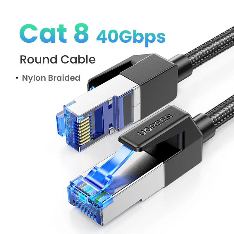 UGREEN CAT8 Ethernet Cable 40Gbps 2000MHz CAT 8 Networking Cotton Braided Internet Lan Cord for PC Laptop PS5 4 RJ45 Cable