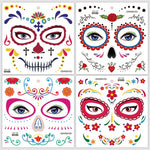 Halloween Temporary Tattoos Sticker Day Of The Dead La Catrina Face Tattoos Skull Waterproof Tattoos Sticker Party Makeup Decals