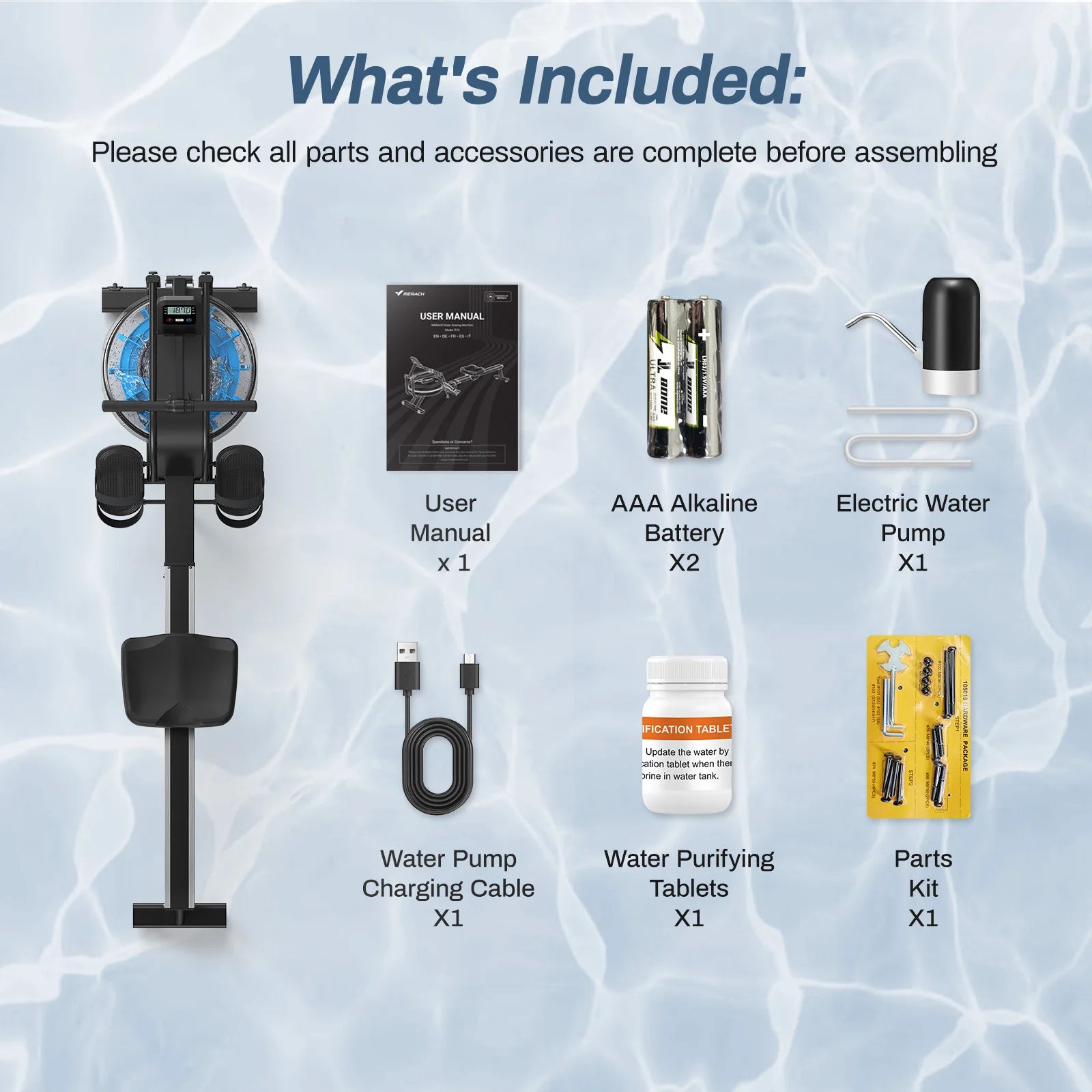 MERACH Water Rowing Machines 16 Levels of Quiet Resistance Foldable Compact Rowing Machine 350 LB Weight Capacity with Bluetooth