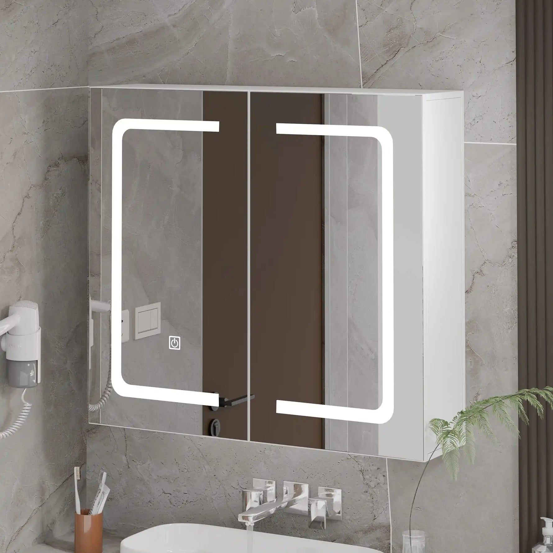 Smart illuminated bathroom mirror cabinet double door illuminated storage s mirror cabinet wall mounted BA