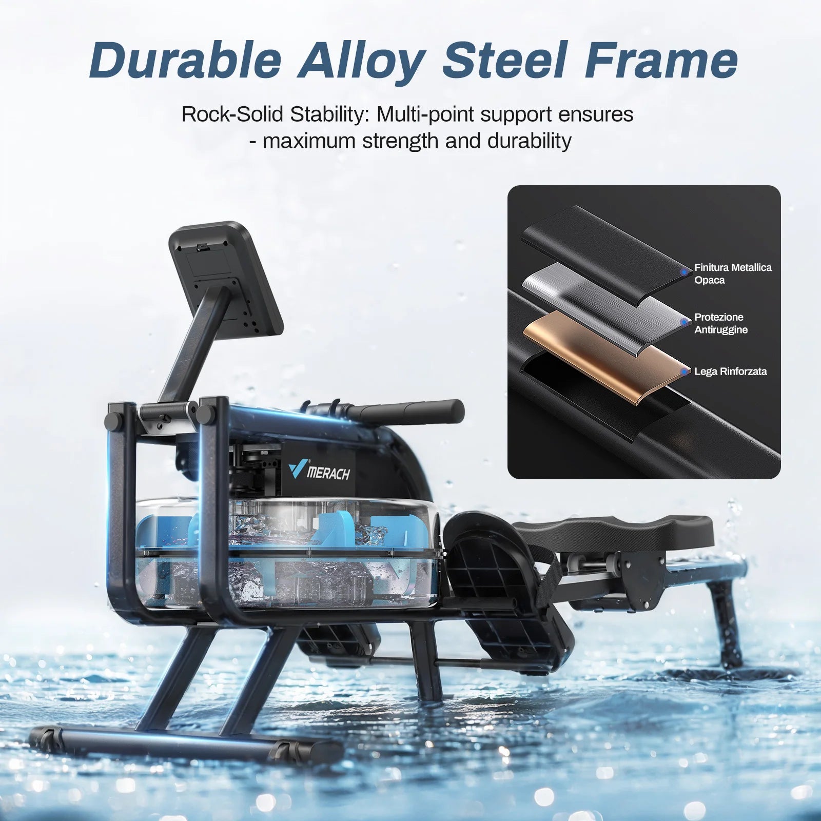 MERACH Water Rowing Machines 16 Levels of Quiet Resistance Foldable Compact Rowing Machine 350 LB Weight Capacity with Bluetooth