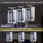 Bathroom wall-mounted mirror cabinet, 50x12.5x70cm, with LED lights and shelves, touch switch, single door design, white