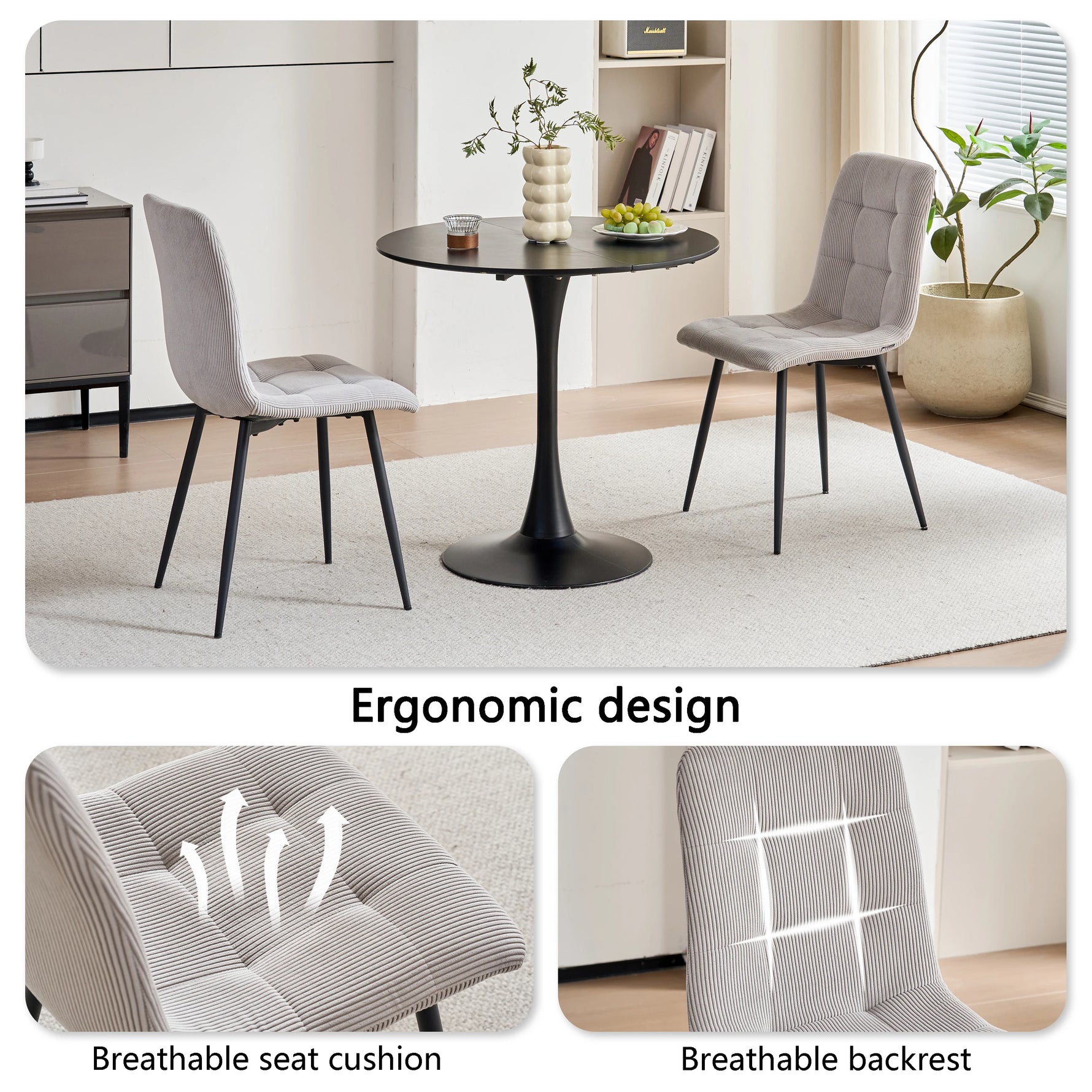 Set of 2/4/6 Modern Dining Chairs Upholstered Padded Corduroy Fabric Chairs Metal Legs for Restaurant  Dining Room