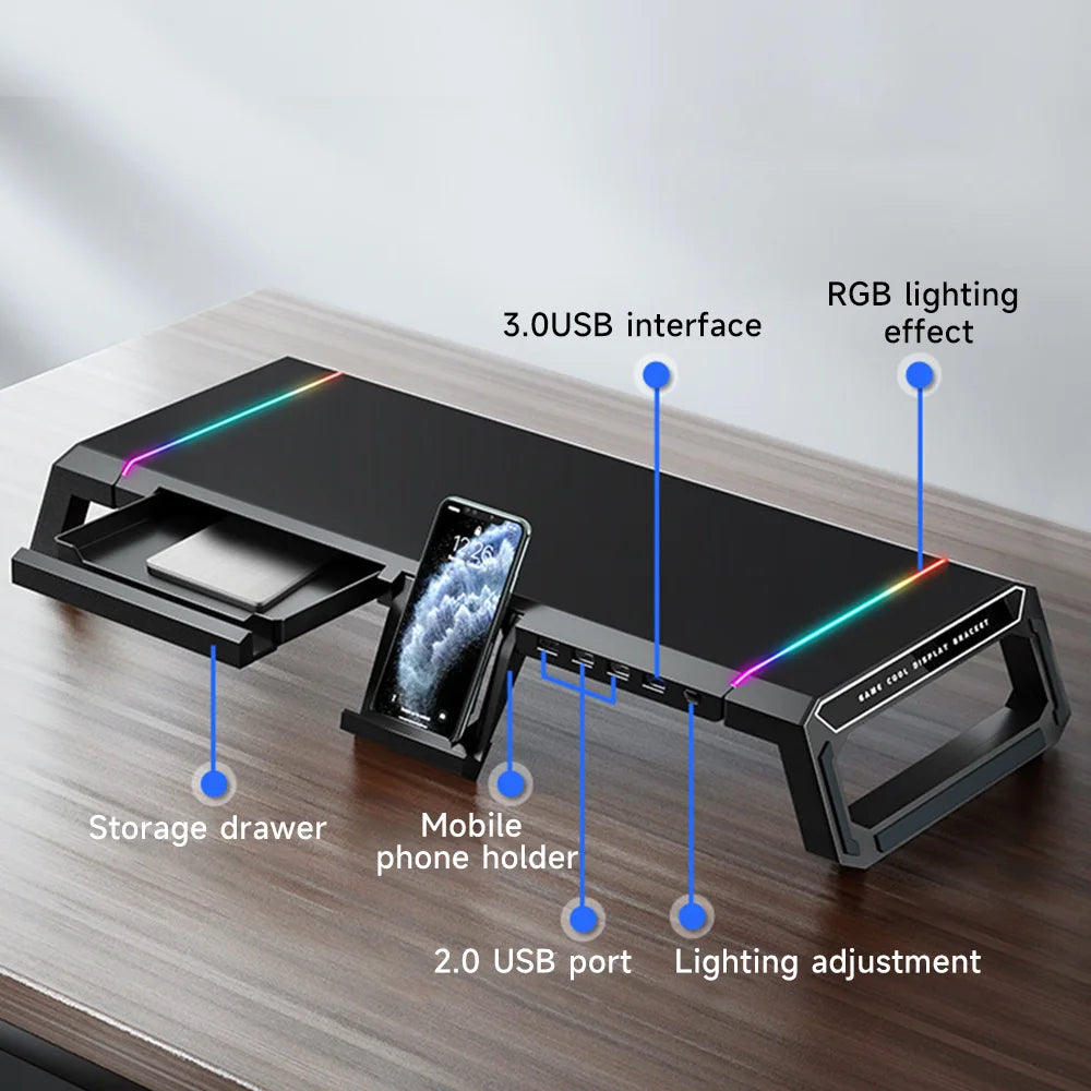 Foldable PC Monitor Stand with Keyboard Storage Space, USB 3.0 Fast Charging, Ergonomic Design
