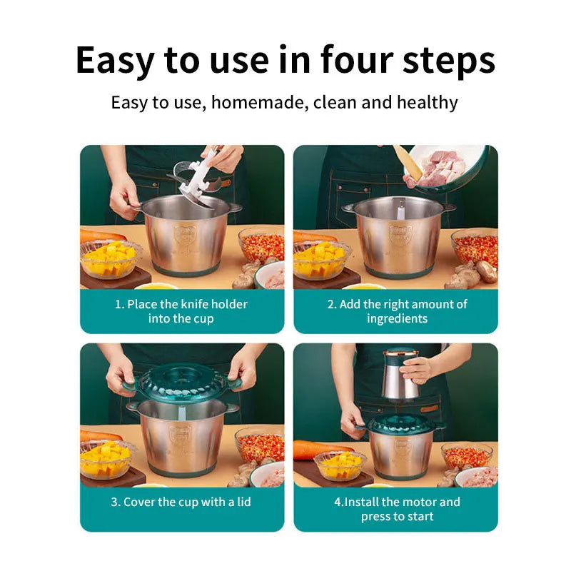 Electric Meat Grinders 2L Food Crusher Stainless Steel Multifunctional Vegetable Slicer Processor Chopper Kitchen Blenders