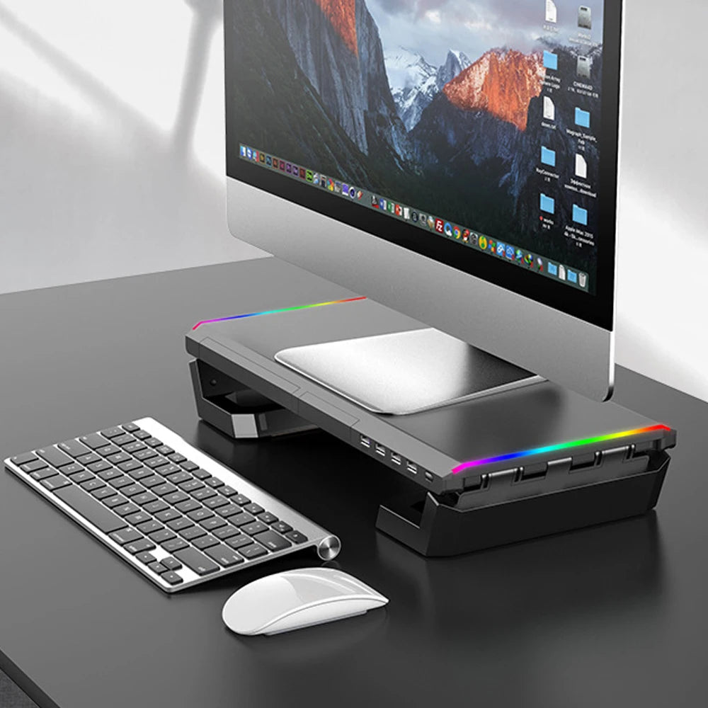 Foldable PC Monitor Stand with Keyboard Storage Space, USB 3.0 Fast Charging, Ergonomic Design