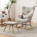 Rocking chair with stool, metal frame & wood base, Retro Relax armchair with backrest, ideal for living room