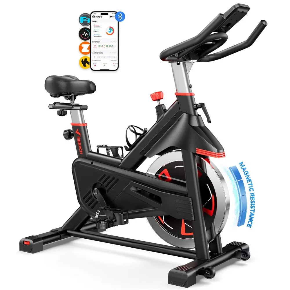 Merach S38 Exercise Bike, Supports 300 pounds, 25dB, Fit for144-188cm, ABS Pulley, High-Density Foam and Dual Spring Suspension