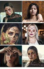 Halloween Temporary Tattoos Sticker Day Of The Dead La Catrina Face Tattoos Skull Waterproof Tattoos Sticker Party Makeup Decals
