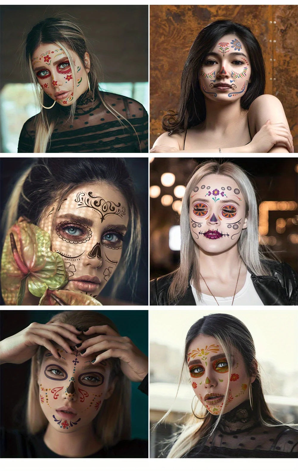 Halloween Temporary Tattoos Sticker Day Of The Dead La Catrina Face Tattoos Skull Waterproof Tattoos Sticker Party Makeup Decals