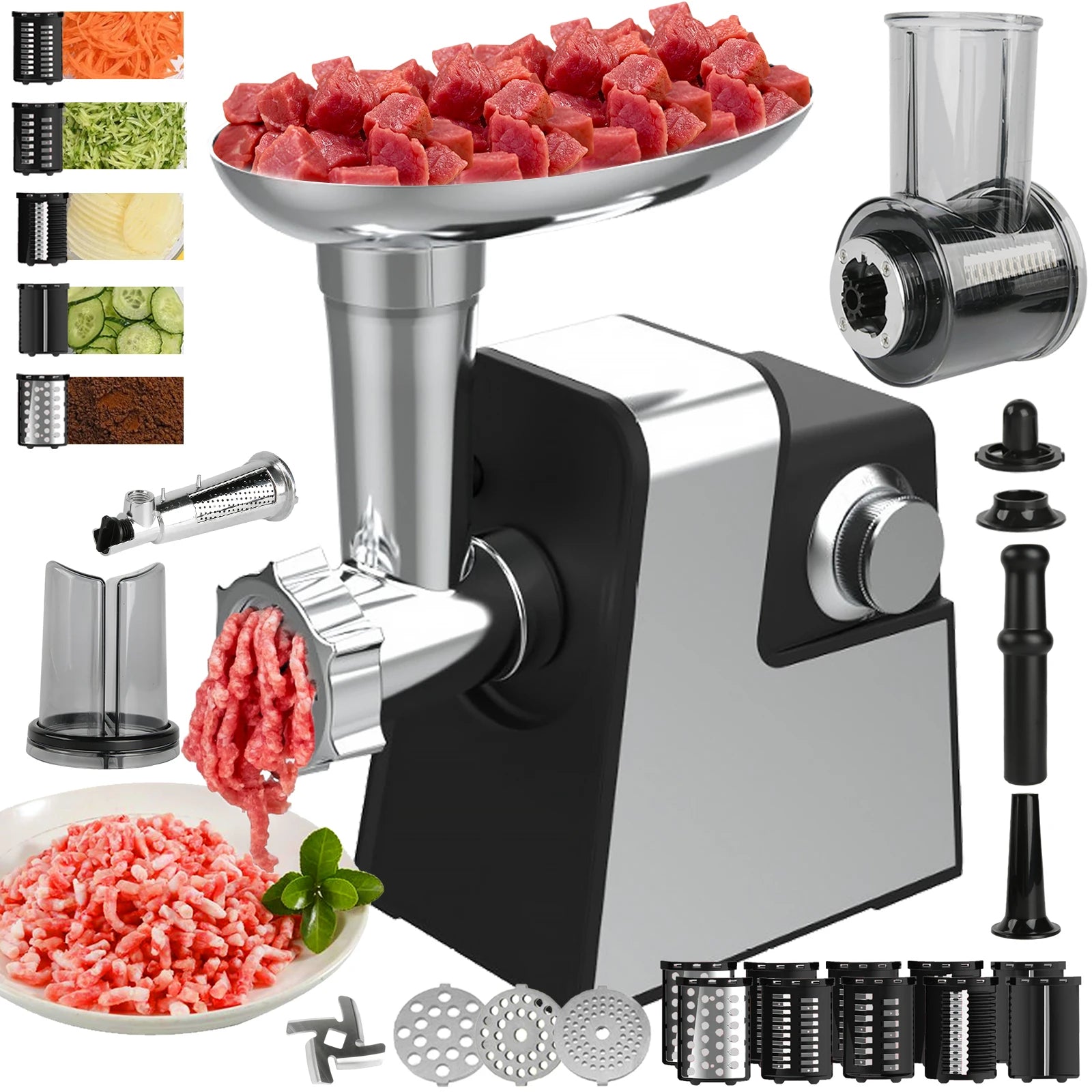400W Electric Meat Grinder Multifunctional Mincer Sausage Stuffer Vegetable Cutter Juicer with 3 Cutting Plates Kitchen Tool