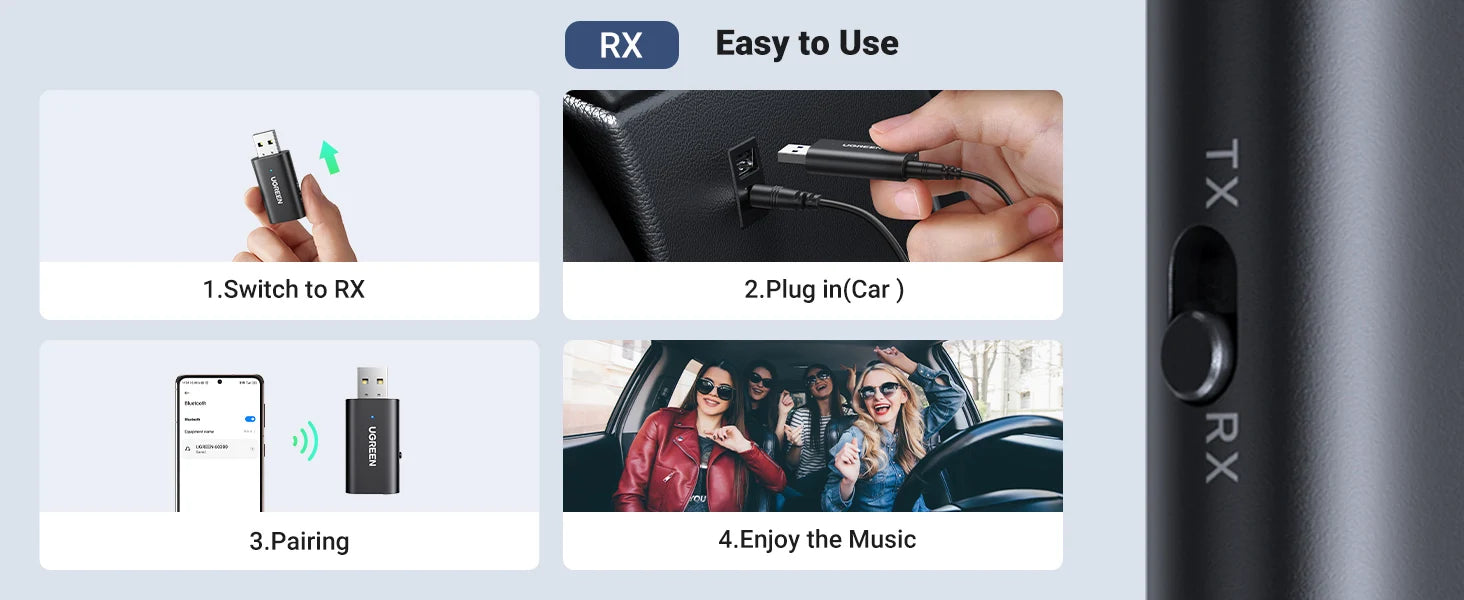 UGREEN 2 in 1 Bluetooth Car Adapter Bluetooth 5.1 Stereo Transmitter Receiver Wireless 3.5mm Aux Jack Adapter Car Kit Mic