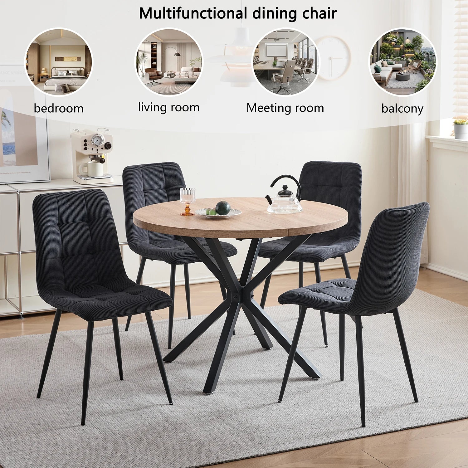 Set of 2/4/6 Modern Dining Chairs Upholstered Padded Corduroy Fabric Chairs Metal Legs for Restaurant  Dining Room