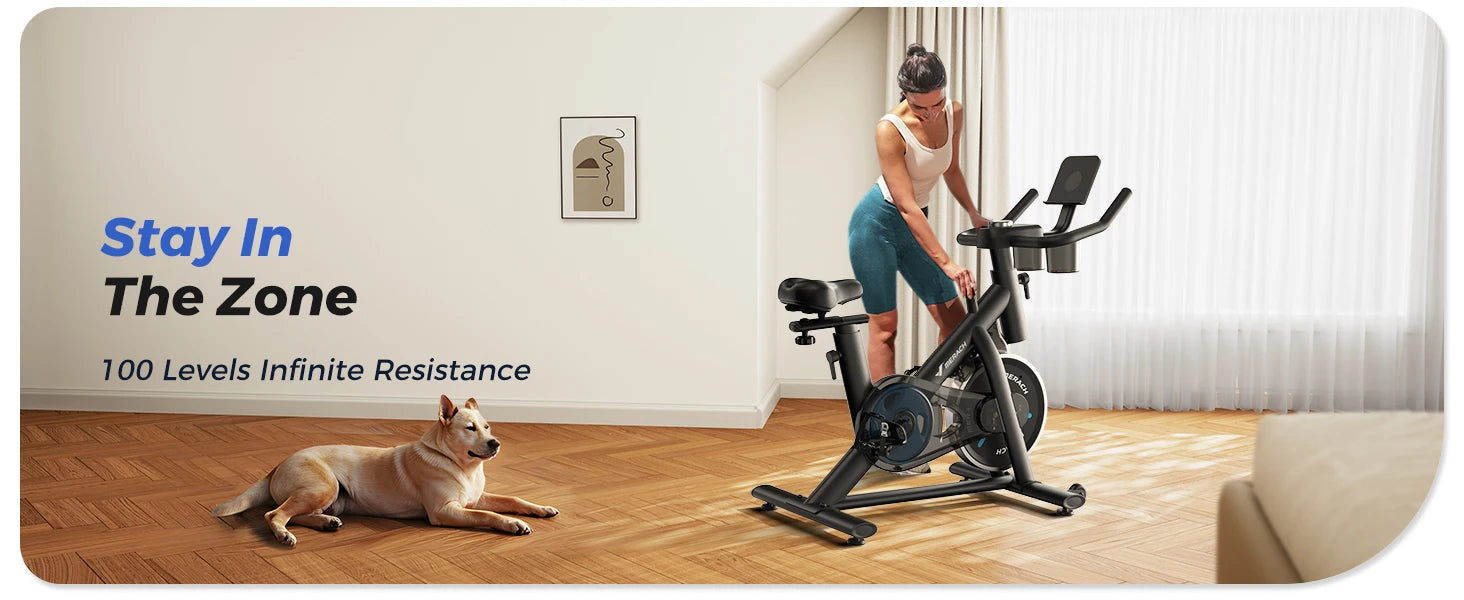 MERACH Exercise Bike Brake Pad Stationary Bike Low Noise Indoor Cycling Bike 270lbs Weight Capacity Tablet Mount Fitness Courses