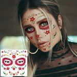 Halloween Temporary Tattoos Sticker Day Of The Dead La Catrina Face Tattoos Skull Waterproof Tattoos Sticker Party Makeup Decals