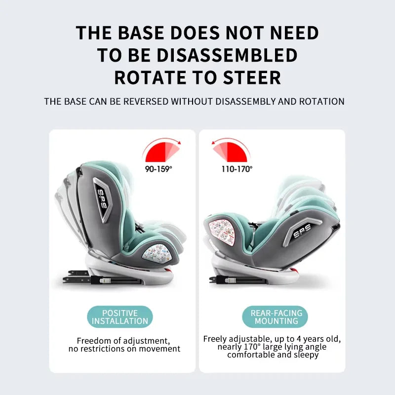 Child Seat 360-degree rotating car seat Simple portable seat removable and adjustable infant car seat for children 1-12 years ol