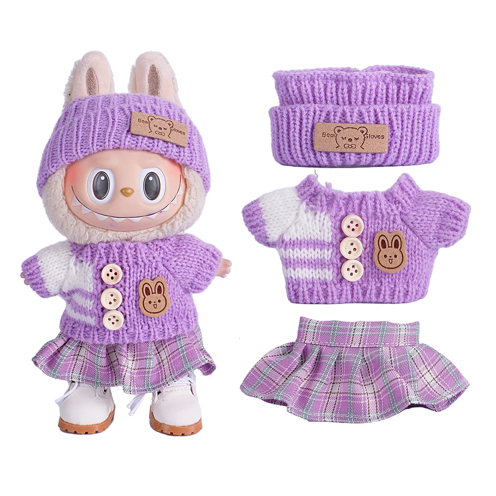 6.7inch labubu Clothing Accessories Set Hat + Clothes + (pants or skirt) Doll Clothes Suitable for Fashion Plush Dolls shoes