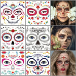 Halloween Temporary Tattoos Sticker Day Of The Dead La Catrina Face Tattoos Skull Waterproof Tattoos Sticker Party Makeup Decals