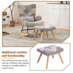 Rocking chair with stool, metal frame & wood base, Retro Relax armchair with backrest, ideal for living room