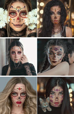 Halloween Temporary Tattoos Sticker Day Of The Dead La Catrina Face Tattoos Skull Waterproof Tattoos Sticker Party Makeup Decals