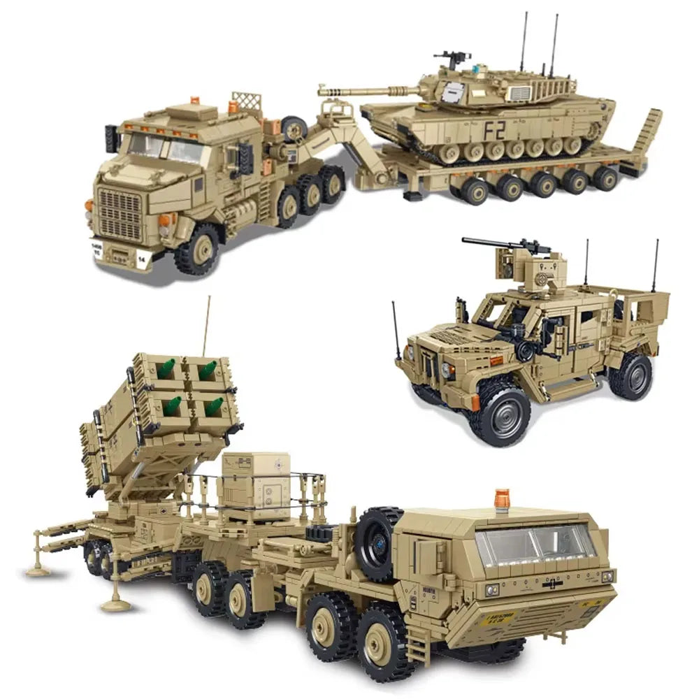 WWW2 US Military Series M983 Missile vehicle M10170 Tank Transport Vehicle JLTV Armored Vehicle Difficult Building Blocks Toys