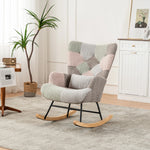 Rocking chair with stool, metal frame & wood base, Retro Relax armchair with backrest, ideal for living room