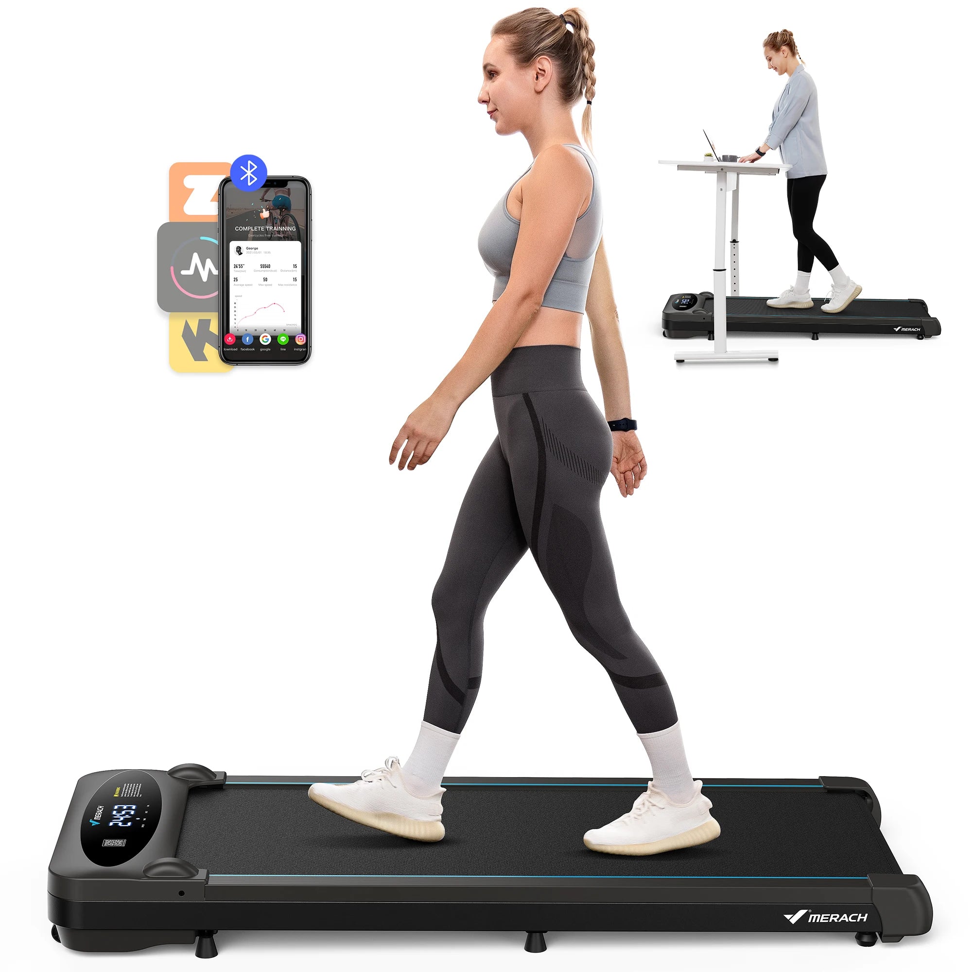 MERACH Walking Pad Treadmill Under Desk 3in1 Home Gym Capacity 2.75HP Portable Magnetic Remote Control LED Display Non-Assembly