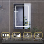 Bathroom wall-mounted mirror cabinet, 50x12.5x70cm, with LED lights and shelves, touch switch, single door design, white