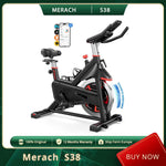 Merach S38 Exercise Bike, Supports 300 pounds, 25dB, Fit for144-188cm, ABS Pulley, High-Density Foam and Dual Spring Suspension