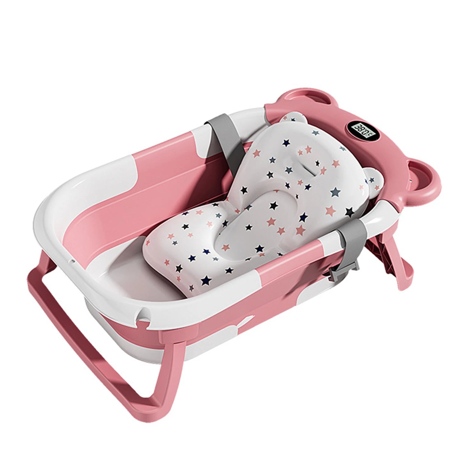 Folding Baby Bathtub with Thermometer & Non-Slip Cushion