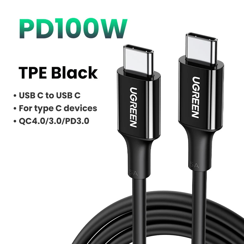 【Special Offer】UGREEN 100W USB C to USB Type C Cable for Macbook Samsung Xiaomi 1.5m 100W 5A E-Marker Chip Fast USB Type C Cable