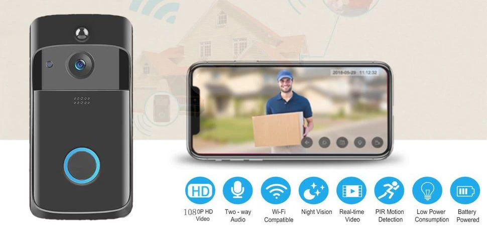 Video Doorbell Camera HD WiFi Doorbell Wireless Operated Motion Detector Audio & Speaker Night Vision for iOS&Android